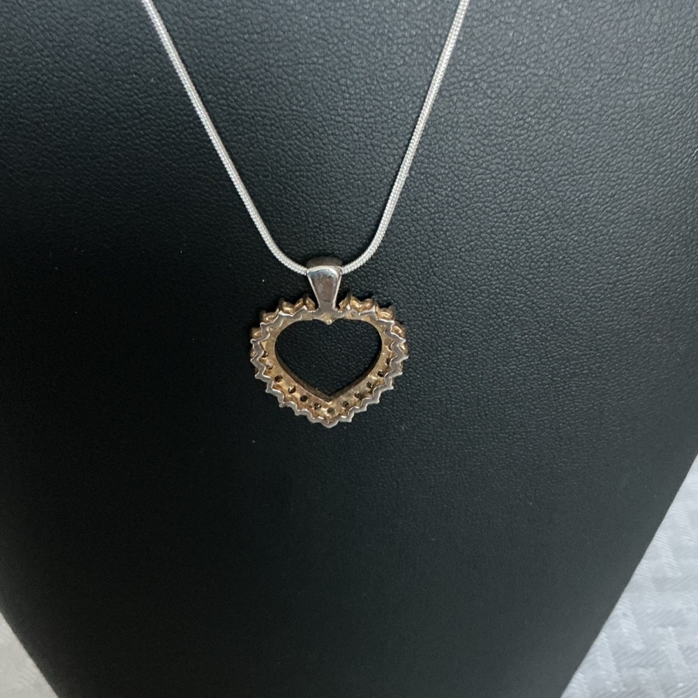 Heart Shaped Silver and Gold Tone Pendant Necklace - Picture 2 of 3